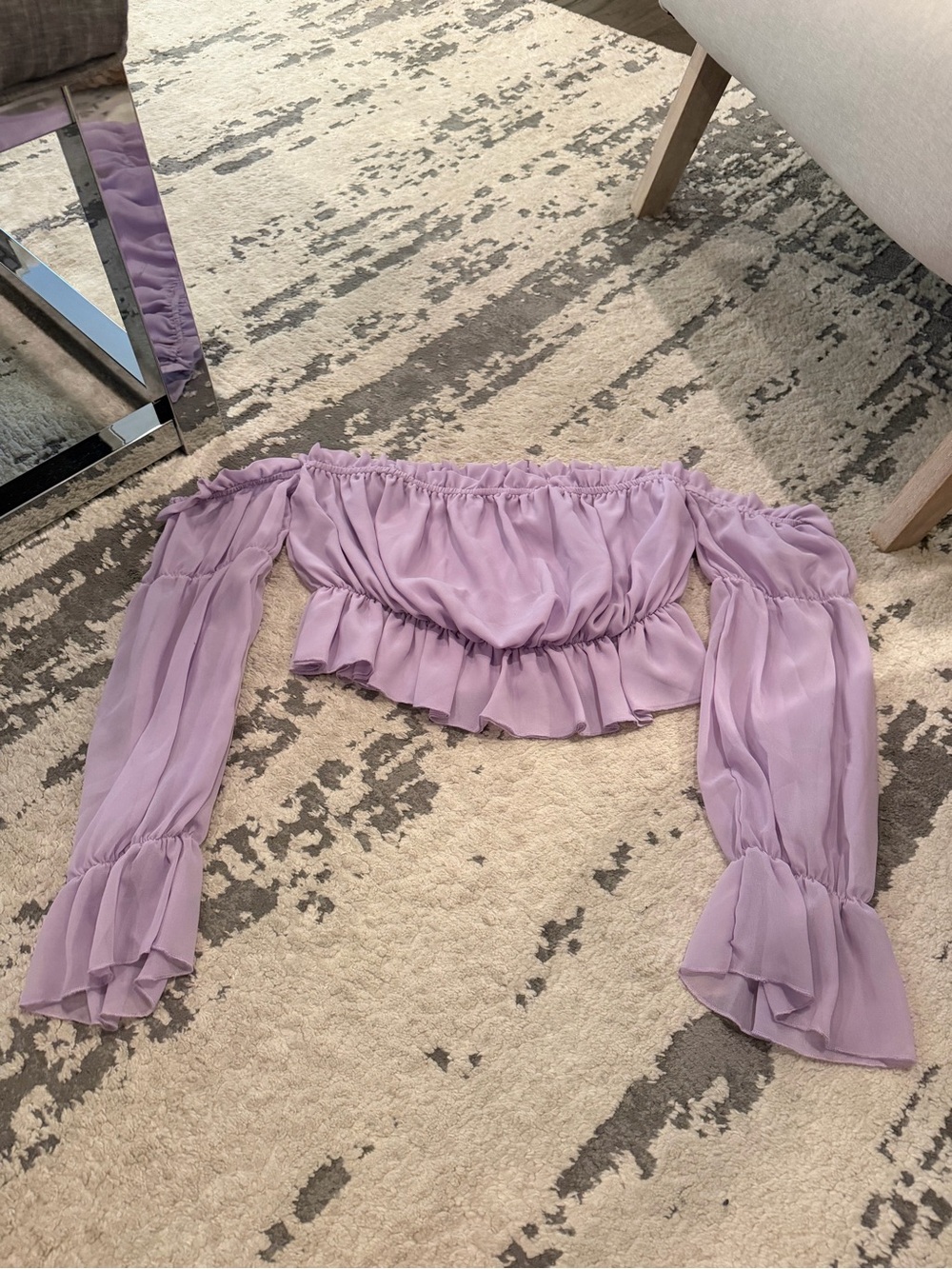 Lavender Off-Shoulder Ruffled Crop Top